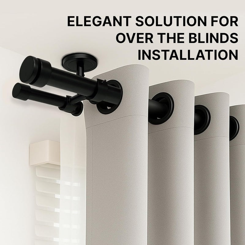 A Key Tech Ceiling Mounted Double Curtain Rod, Heavy Duty Black Double Curtain Rod, Drapery Holder with Three Ceiling Mount Brackets and Installation Hardware Included (Matte Black, 48-84") - Image 2
